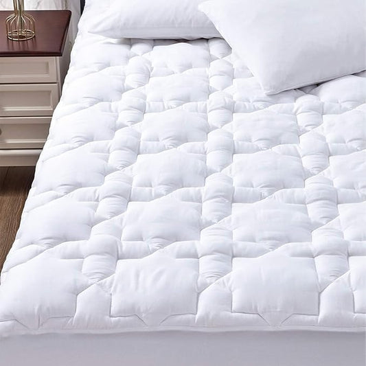 CozyLux California King Mattress Pad, 450GSM Quilted Cooling Cotton Top Mattress Topper, Extra Deep Pocket Fits 8-21 inches, Oeko-TEX Certified, Plush Soft Breathable Bed Pad (72"x84", White)