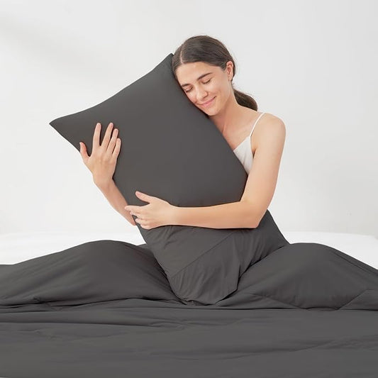 Cozy Bliss Cooling Pillow Cases for Hot Sleepers, Q-Max>0.45, Queen Size Set of 2, Soft & Silky Pillow Covers with Envelope Closure,Gift, Charcoal Gray, 20x30 Inches