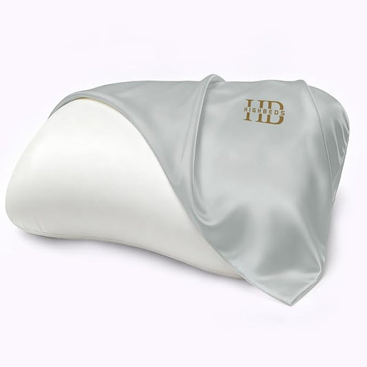 HighBeds Cervical Neck Pillow - Side Sleeper Pillow for Neck Pain Relief, Soft Ergonomic Memory Foam Pillows Ice Silk Zipperless Pillowcase, Eco-Friendly and Durable Material (Gery-Pillowcase)