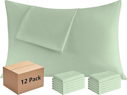 Pillowcases King 12 Pack, 20x36 Pillow Cases with Envelope Closure, Soft Plain Brushed Microfiber Covers Breathable Wrinkle-Resistant, Sage Green