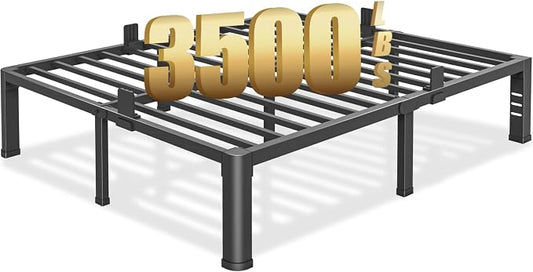 14 inch Full Size Bed Frame with Round Corner Legs and Headboard Hole Mattress Slide Stopper 3500 lbs Heavy Duty Metal Platform,Steel Slat Support,No Box Spring Needed,Easy Assembly,Noise Free