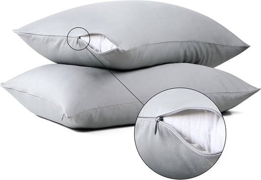 100% Cotton Classic Pillow Protectors with Invisible Zipper, 600 Thread Count Sateen Weave Soft and Breathable Pillow Cases, Protect Pillows from Dirt, Dust and Debris (Queen, 20"x30", Set of 2)