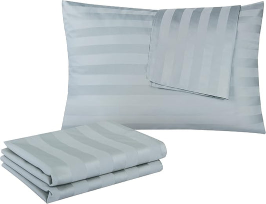 100% Egyptian Cotton Standard Pillow Protectors Set of 4, 400 Thread Count Sateen Weave Cooling Pillowcase, Easy Care Zippered Style Pillow Covers (4 Pack, Stripe-Gray, Standard)