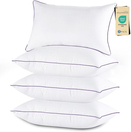 JOLLYVOGUE Pillows Standard Size Set of 4, Washable Supportive Full Size Bed Pillows with Super Soft Down Alternative Fill, Luxury Fluffy Hotel Quality for Side, Back and Stomach Sleepers