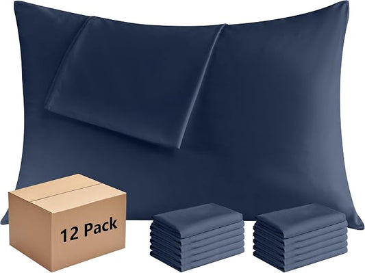 Pillowcases King 12 Pack, 20x36 Pillow Cases with Envelope Closure, Soft Plain Brushed Microfiber Covers Breathable Wrinkle-Resistant, Navy Blue