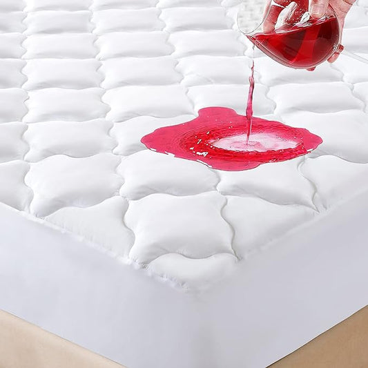 Waterproof Mattress Protector Cal King Size, Deep Pocket Fitted Quilted Mattress Pad Cover, Breathable, Hollow Cotton Alternative Filling Mattress Pad Cover