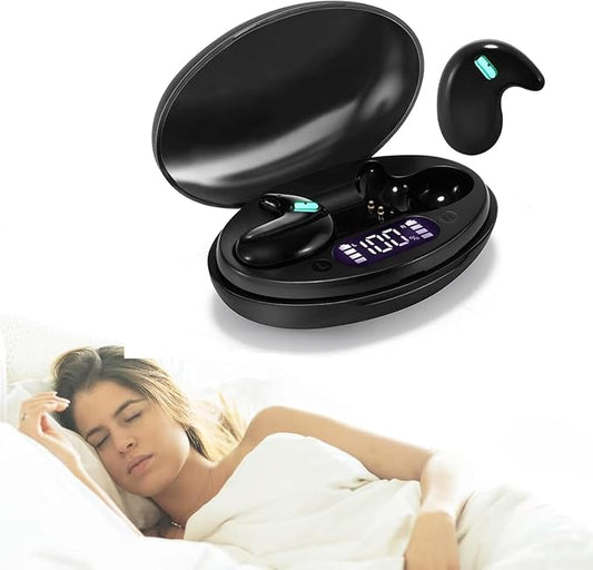 Invisible Earbuds, Sleep Earbuds for Side Sleepers, Mini Wireless Sleep Headphones with Physical Button Control, LED Digital Display, Ultra-Thin Lightweight Earbuds for Small Ears, Deep Black