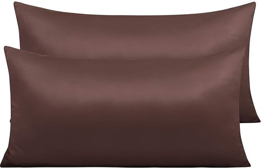 NTBAY Zippered Satin Pillow Cases for Hair and Skin, Luxury King Hidden Zipper Pillowcases Set of 2, 20x36 Inches, Dark Brown