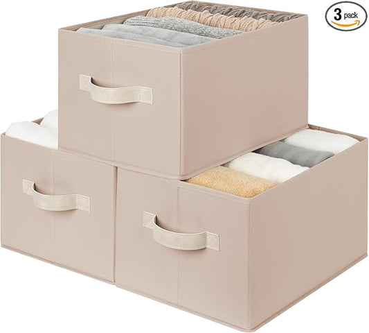 StorageWorks Closet Organizer Storage Baskets, Fabric Storage Bins for Shelves, Closet Organization and Storage Basket, Organizer Bins, Light Brown, 3-Pack, Large