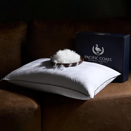 Pacific Coast Goose Down Pillow, Luxury Hotel Bed Pillow, Design for Stomach and Back Sleepers, 450 Thread Count 100% Cotton Jacquard Fabric, Medium, Versatile Support, White, King Size, 1 Pack