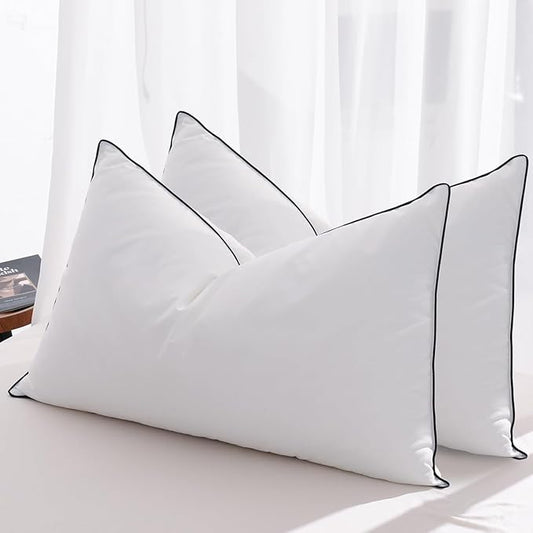Feather Down Pillows Queen Size Set of 2, Luxury Hotel Collection Bed Pillow 2 Pack, Airyfil™ Powered Fillings & Feathers Pillow，Fluffy Plush for Side Sleepers, Medium Firm, 20x30 in.