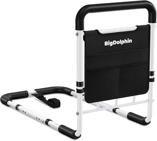 Bed Assist Rail - ASTM Approved, Adjustable Bed Cane with Non-Slip Ergonomic Handle & Storage Pocket, Bed Railings for Seniors Support 400 LBS, Tool-Free Assembly