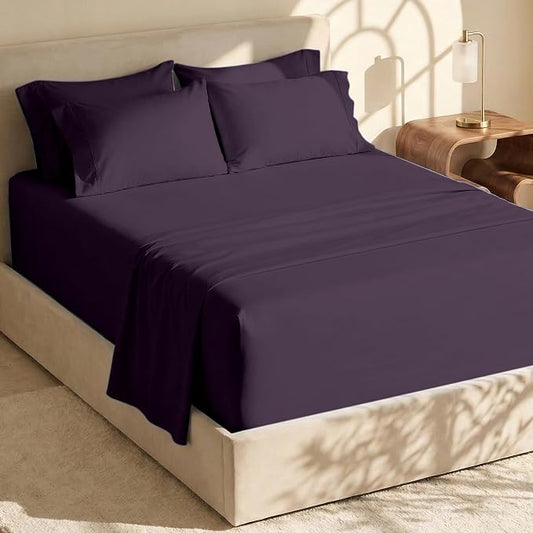 Hearth & Harbor Extra Deep Pocket Queen Sheets Sets - Fits Mattress 18-24 Inches Deep - Extra Deep Pocket Sheets - 6 Piece Queen Size - Eggplant