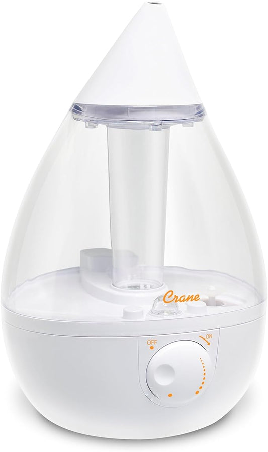 Crane Ultrasonic Cool Mist Humidifier for Bedroom, Baby Nursery, Kids Room, Plants, or Office, Large 1 Gallon Tank, Filter Optional, Clear and White