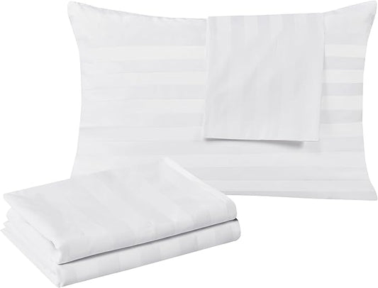 100% Egyptian Cotton King Pillow Protectors Set of 4, 400 Thread Count Sateen Weave White Pillowcase, Easy Care Zippered Style Pillow Covers (4 Pack, Stripe-White, King)