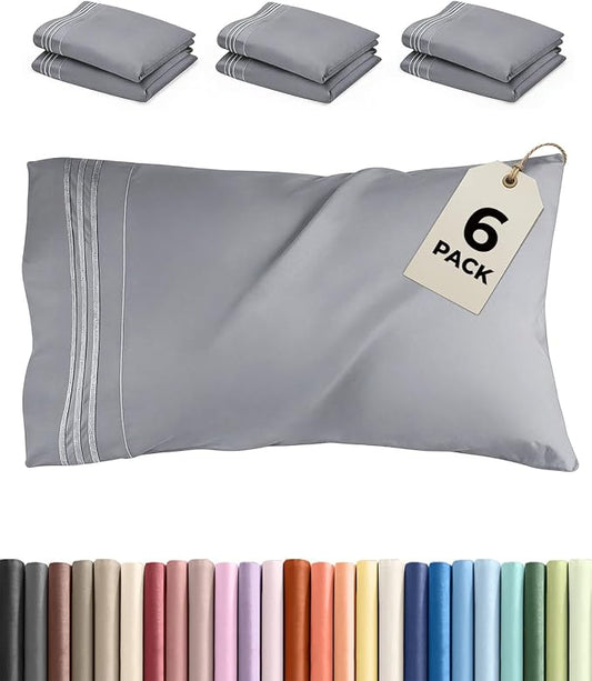 Standard Pillow Cases Set of 6 - Ultra Soft Hotel Quality Pillowcase Covers - Comfy & Wrinkle Free - Shrink, Stain and Fade Resistant - Machine Washable Pillow Protectors - 6 Piece Set - Steel Blue
