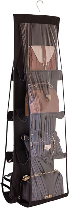 AARAINBOW 1 Pack Hanging Handbag Purse Organizer for Closet, Womens Purse Storage Organizers, Hand bag Organizer Holder, Wardrobe Purse Organizer 8 Pockets Space Saving 41 L x 13.5W (B-Black)