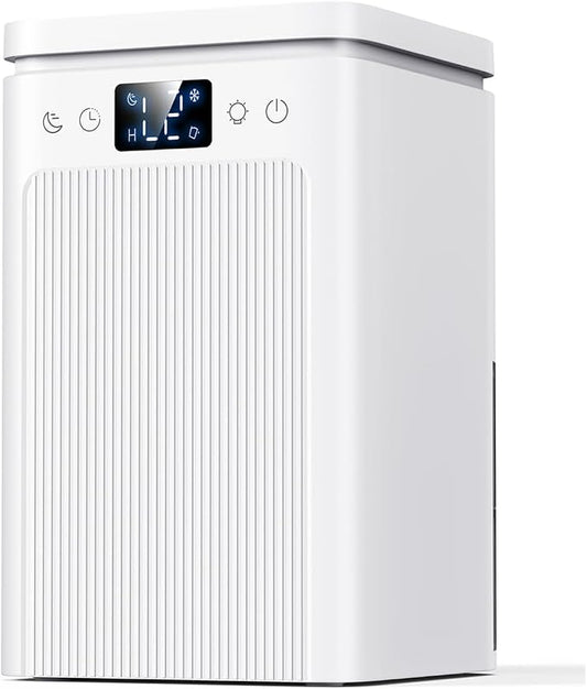 Dehumidifier for Home, 75 OZ Water Tank, Quiet Dehumidifiers for Home with Auto Shut Off, Auto Defrost, Timer, Sleep Mode, 7 Color Light Dehumidifier for Basement, Bedroom, Bathroom - White