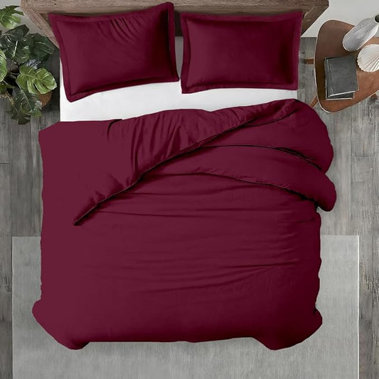 Kotton Culture 3 Pc Duvet Cover King Size Set-100% Egyptian Cotton 600 Thread Count Ultra Soft Premium Durable Comforter Cover Zipper Closure & Corner Ties - (Red Burgundy, 104" X 94")