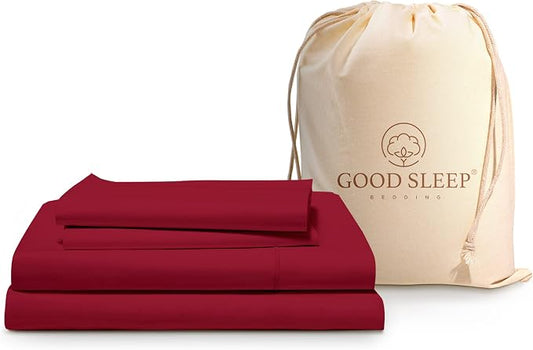 Good Sleep Bedding Cal King Sheet Set, 4 Piece, 100% Egyptian Cotton Sheets California King, Sateen Weave Bed Sheet, Ultra-Soft, 16" California King Sheets Deep Pockets - Burgundy