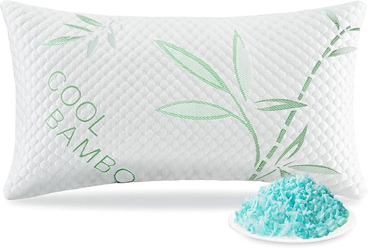 Cooling Pillow, Shredded Memory Foam Pillow King Size 1 Pack Adjustable Firm Bamboo Bed Pillow for Hot, Side, Back and Stomach Sleepers