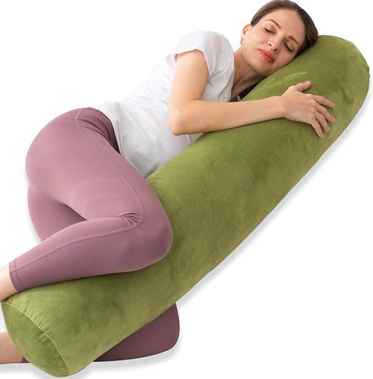 1 MIDDLE ONE Bolster Pillow for Bed, Long Round Body Pillow for Adults with Removable Velvet Cover, Decorative Tube Roll Cylinder Pillow, 47 x 7.87 Inch, Green