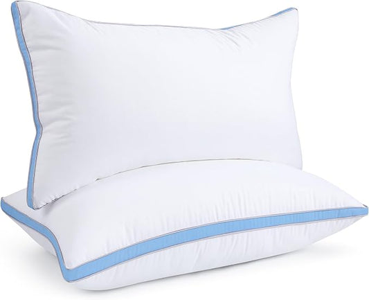 viewstar Bed Pillows King Sizes Set of 2, Hotel Quality Cooling Down Alternative Gusseted Pillows for Side, Back, or Stomach Sleepers, Blue