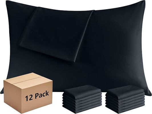 Pillowcases King 12 Pack, 20x36 Pillow Cases with Envelope Closure, Soft Plain Brushed Microfiber Covers Breathable Wrinkle-Resistant, Black