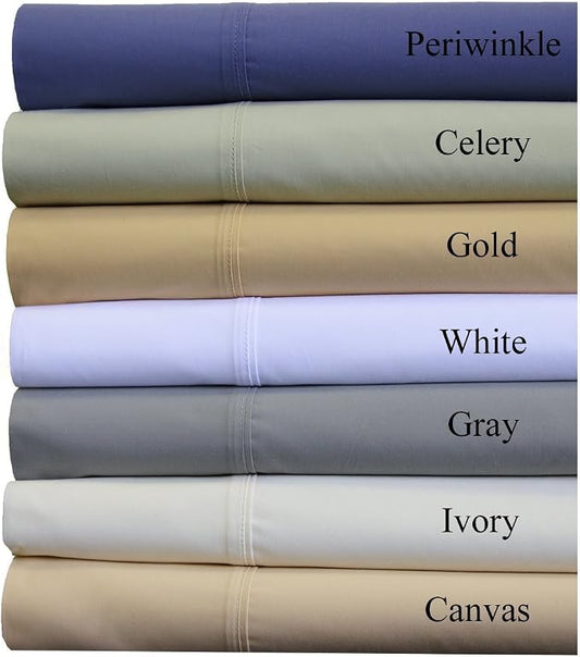 Royal Hotel Bedding Abripedic Crispy Percale Sheets, 300-Thread-Count, 5PC Solid Sheet Set, 100% Cotton, Up to 18 Inch Deep Pocket, Split-King, Periwinkle