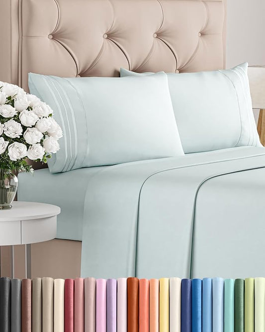 Full Size 4 Piece Sheet Set - Comfy Breathable & Cooling Sheets - Hotel Luxury Bed Sheets for Women & Men - Deep Pockets, Easy-Fit, Extra Soft & Wrinkle Free Sheets - Ice Blue Oeko-Tex Bed Sheet Set