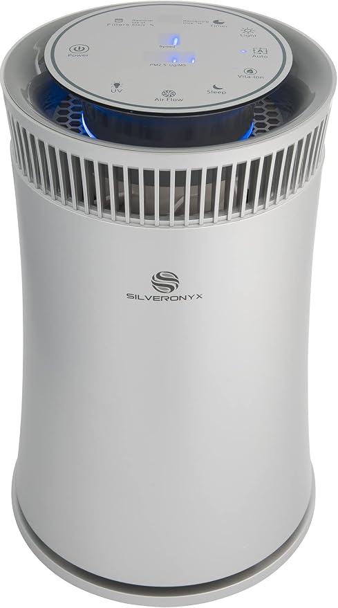 Air Purifier for Home Large Room – 5-in-1 HEPA Filter System, Covers Up to 500 Sq Ft for New Home for Allergies, Pets, Smoke, Remove Dust & Odor, Quiet, High Filtration Efficiency – SILVERONYX, Silver