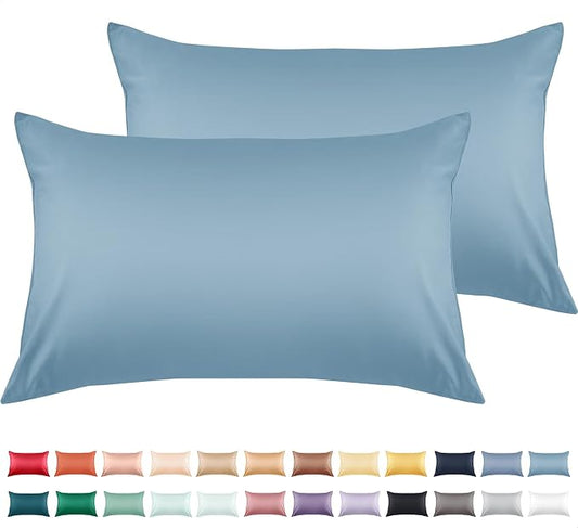 Warmstar Cotton Pillow Cases Standard Size Set of 2, 600 Thread Count Pillowcases 20x26 Inches, Soft Long Staple Cotton Pillowcases Breathable with Envelope Closure,Placid Blue