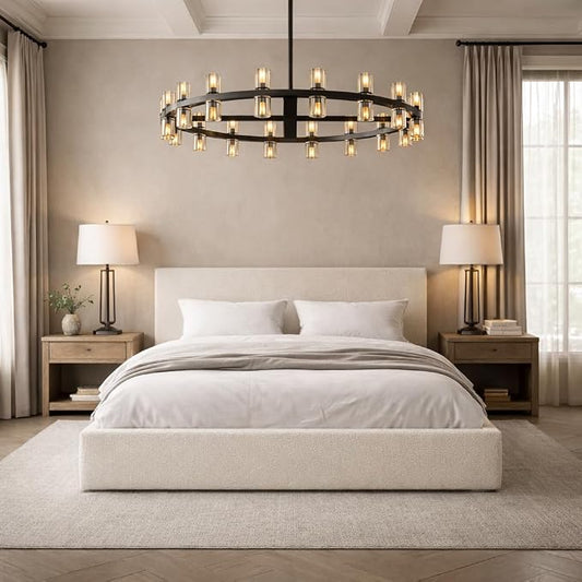 Square Bed – Washable Cover - Soft Upholstered Linen - Minimalist Modern - Sold Separately(Cream Boucle, Queen Headboard)
