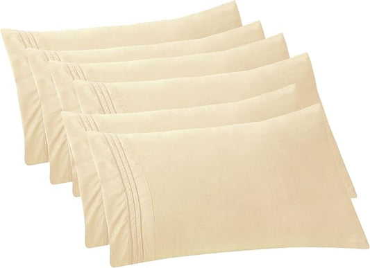 Elegant Comfort 6-PACK Solid Pillowcases 1500 Premium Hotel Quality Microfiber - Smooth Weave, Wrinkle and Stain Resistant, Easy Slip-On, 6-Piece Set, Standard/Queen Pillowcase, Cream