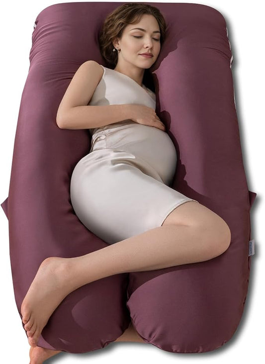 QUEEN ROSE Pregnancy Pillow, U Shaped Full Body Pillows for Sleeping Support, Maternity Pillow for Pregnant Women, Shiny Dark Purple