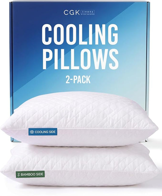 Cooling Pillow King Size Set of 2 - Breathable Cooling Bed Pillows for Hot Sleepers - Adjustable Shredded Memory Foam - Soft or Firm, Supportive for Side, Back and Stomach Sleepers - Washable Cover