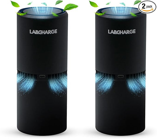 Lab Charge Small Ionic Air Purifier for Home & Bedroom – Silent HEPA Filter – Covers 250 Sq Ft - Free Cleaner for Pets, Hair, Smoke, Dust, Odors & Dander – Compact & Black Design - Pack of 2