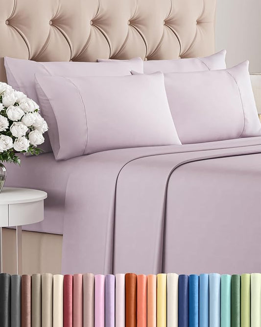 Cal King 6 Piece Sheet Set - Comfy, Breathable & Cooling - Soft Hotel Luxury Bedding for Women, Men, Kids, Teens & Children - 1 Flat & 1 Fitted Sheet & 4 Pillowcases w/ Deep Pockets - Light Lavender