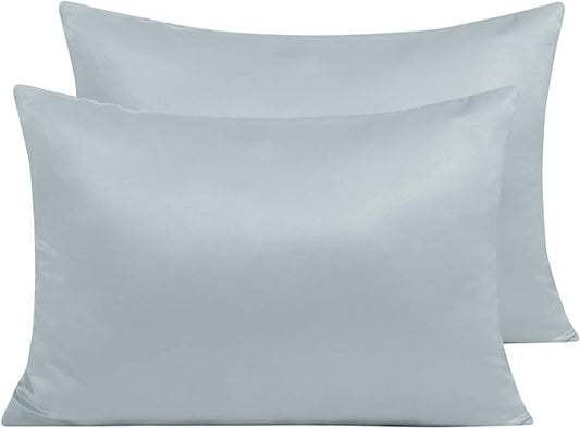 NTBAY Zippered Satin Pillow Cases for Hair and Skin, Luxury Standard Hidden Zipper Pillowcases Set of 2, 20x26 Inches, Grey