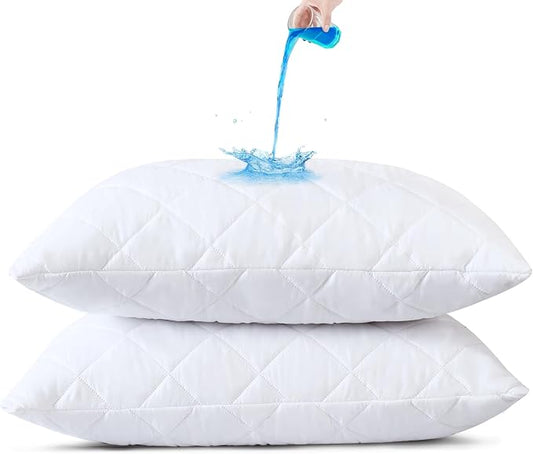 COTTONPASSION Quilted Waterproof Pillow Protectors, Queen Size Pack of 4 Zippered Pillowcases, Breathable Protective Pillow Encasement Covers 20 x 28 Inches