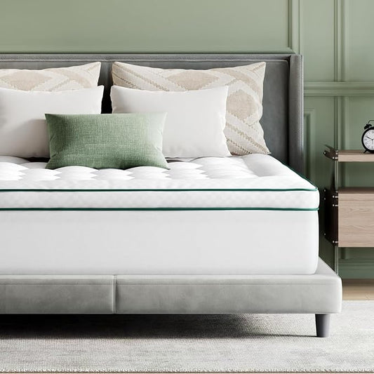 Novilla CL King Mattress Topper, Extra Thick Pillow Top - Overfilled Hotel Luxury Mattress Pad Cover for Back Pain Relief, Breathable Fluffy Down Alternative Fill, 8-21” Deep Pocket, Green-White