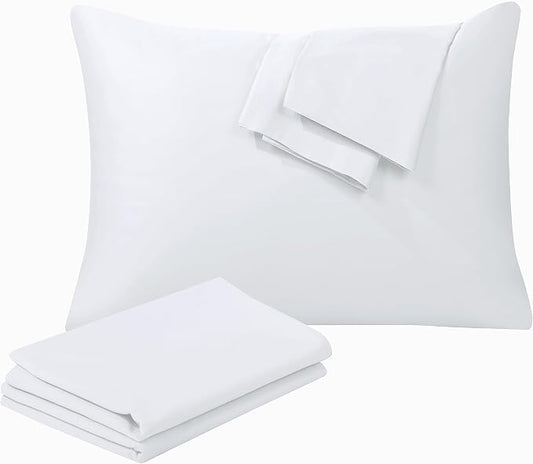 100% Egyptian Cotton King Pillow Protectors Set of 4, 400 Thread Count Sateen Weave White Cooling Pillowcase, Easy Care Zippered Style Pillow Covers (4 Pack, White, King)