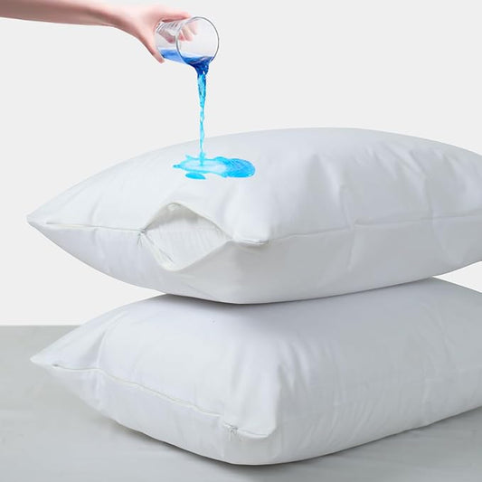 Waterproof Pillow Protectors with Zipper, Queen Size Pack of 4 Zippered Pillow Covers, Noiseless Pillow Encasement Cases 20 x 28 Inches