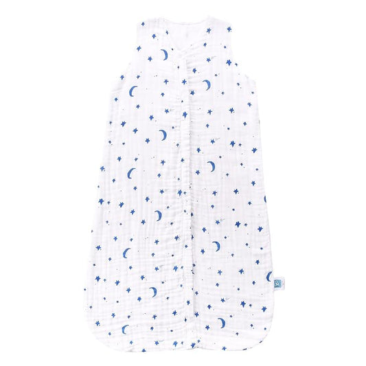 TADO MUSLIN Toddler Sleep Sack 2-4T, 0.5 TOG Lightweight Wearable Blanket for Baby, 100% Organic Cotton Muslin 4 Layers, Sleeveless Sleeping Bag, 2-Way YKK Zipper, OEKO-TEX Certified, Blue Star Moon