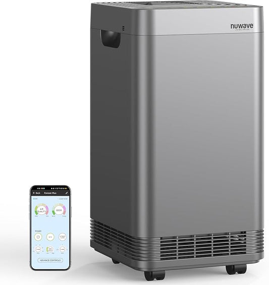 Nuwave Forever Plus Air Purifier for Home with Washable Filters, Massive Areas up to 3,210 Sq Ft, Never Replace Air Filter System for Zero Waste, Smart WiFi, 18dB Ultra-Quiet