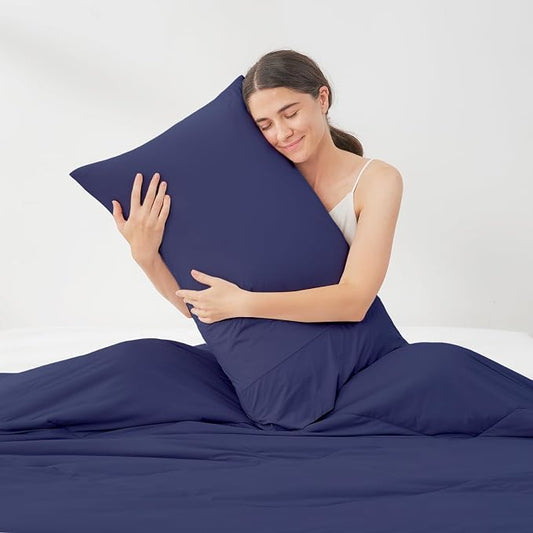 Cozy Bliss Cooling Pillow Cases for Hot Sleepers, Q-Max>0.45, King Size Set of 2, Soft & Silky Pillow Covers with Envelope Closure,Gift, Dark Blue, 20x36 Inches