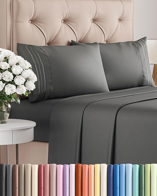 Full Size 4 Piece Sheet Set - Comfy Breathable & Cooling Sheets - Hotel Luxury Bed Sheets for Women & Men - Deep Pockets, Easy-Fit, Extra Soft & Wrinkle Free Sheets - Charcoal Oeko-Tex Bed Sheet Set
