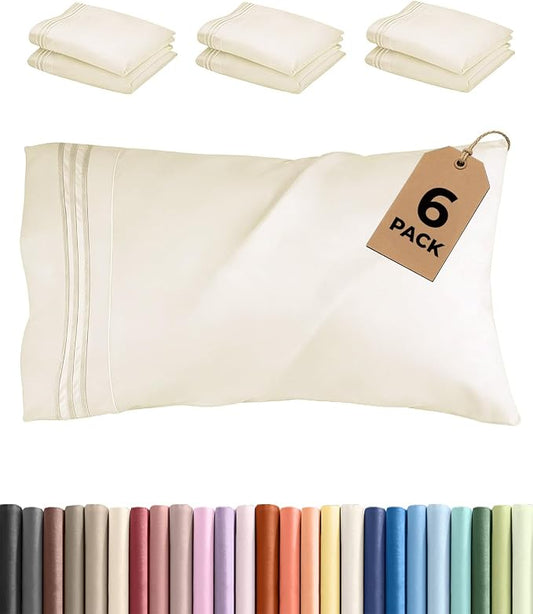 Standard Pillow Cases Set of 6 - Ultra Soft Hotel Quality Pillowcase Covers - Comfy, Cozy & Wrinkle Free - Shrink, Stain & Fade Resistant - Machine Washable Pillow Protectors - 6 Piece Set - Off White
