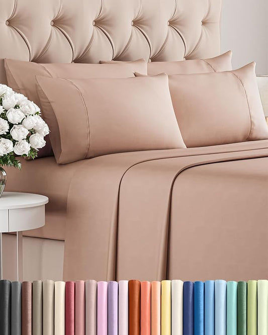 Full 6 Piece Sheet Set - Comfy, Breathable & Cooling - Soft Hotel Luxury Bedding for Women, Men, Kids, Teens & Children - 1 Flat & 1 Fitted Sheet & 4 Pillowcases w/ Deep Pockets - Wrinkle Free - Mauve