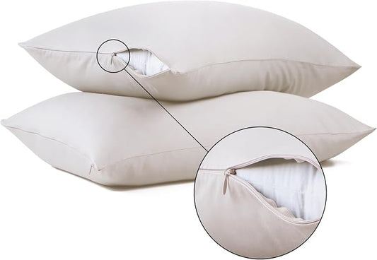 100% Cotton Classic Pillow Protectors with Invisible Zipper, 600 Thread Count Sateen Weave Soft and Breathable Pillow Cases, Protect Pillows from Dirt, Dust and Debris (King, 20"x36", Set of 4)